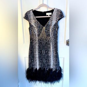 Mikael Aghal Snakeskin Ombré Ostrich Feather Dress Size 4